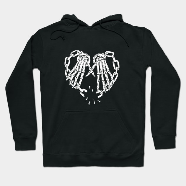 Skull hands and broken heart-shaped chains for Halloween Hoodie by Supergraphic